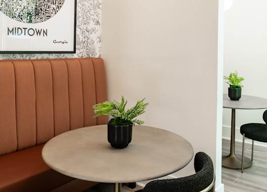 Coworking pods within clubroom space.