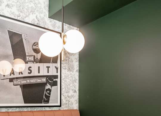 Coworking pods within clubroom space.