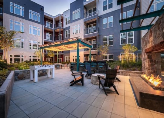 Outdoor courtyard with fire pit at Cameron Square, Alexandria, Virginia