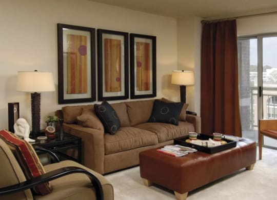 a living room with a couch and a table