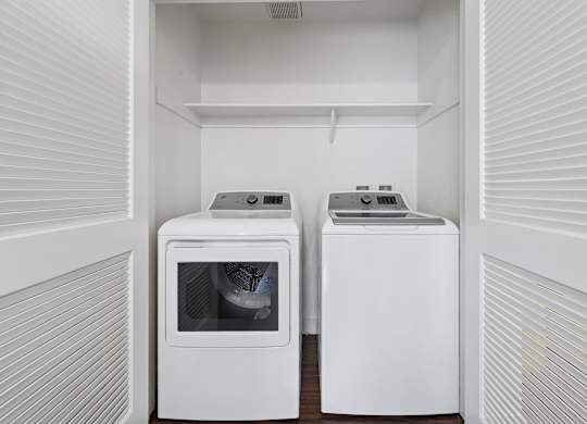 Two white appliances in a small kitchen.
