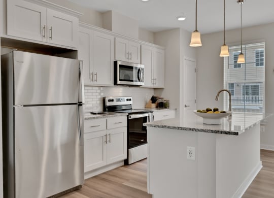 Kitchen with island and stainless steel appliances at Brandywine Crossing, Brandywine, MD 20613