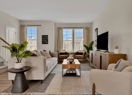 Furnished living room with windows at Brandywine Crossing, Brandywine, MD 20613