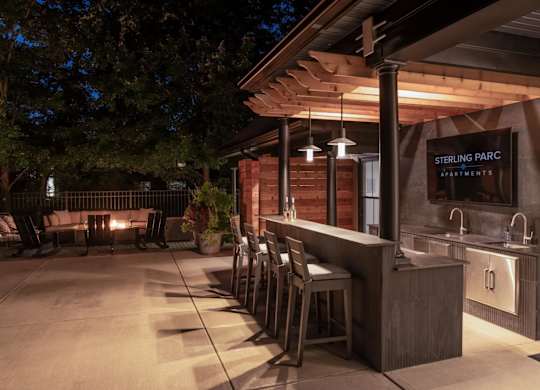Pergola bar at dusk