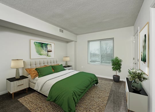the preserve at ballantyne commons apartments bedroom with green bed