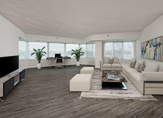 a living room with a couch and a table