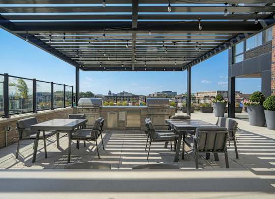 Rooftop grills and dining tables