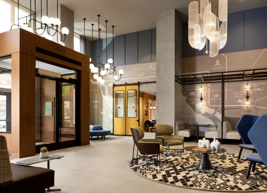 a lobby with coworking space