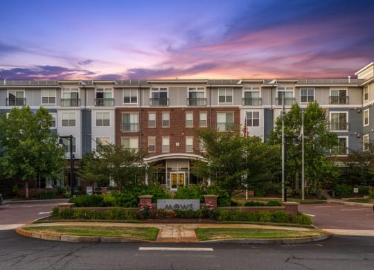 Exterior view of building at sunset