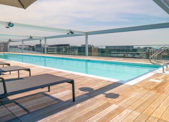 a swimming pool on the roof of a building