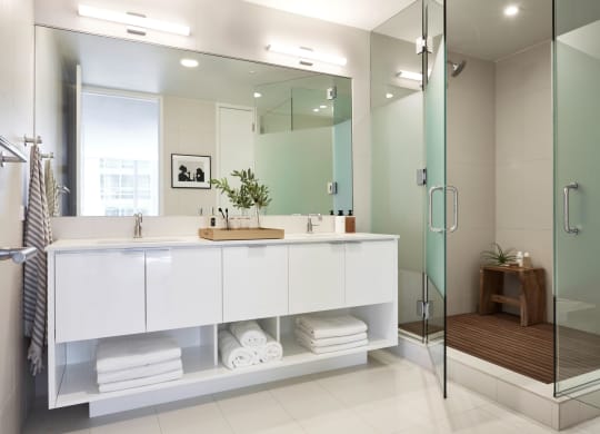 Large bathroom with standing shower