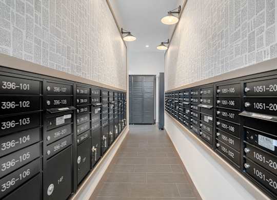 Mailroom with mailboxes at 198 Milltown Apartments, North Carolina, 27215