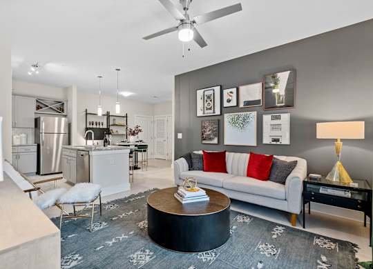 Modern Living Room at 198 Milltown Apartments, North Carolina, 27215