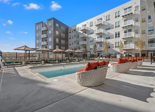 Poolside Area at The Hallon Apartments, Hopkins, MN, 55343
