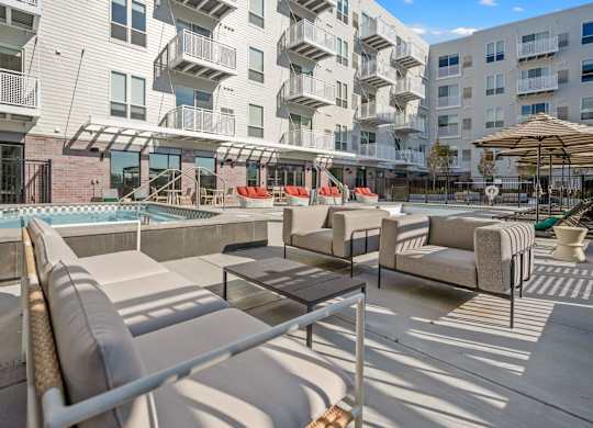 Poolside Lounge Area at The Hallon Apartments, Hopkins, MN