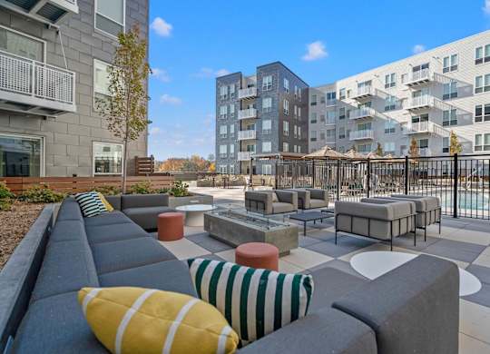 Rooftop lounge at The Hallon apartments, Hopkins, MN, 55343