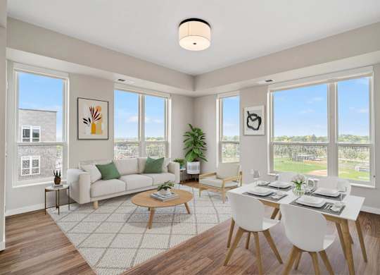 living room and dining area at The Hallon Apartments, Hopkins, Minnesota