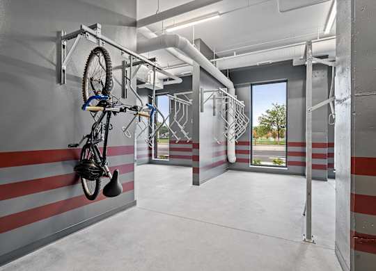 Bike Room with Vertical Storage at The Hallon Apartments,  Hopkins, MN, 55343