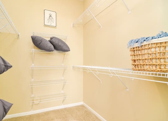 a walk in closet in the master bedroom