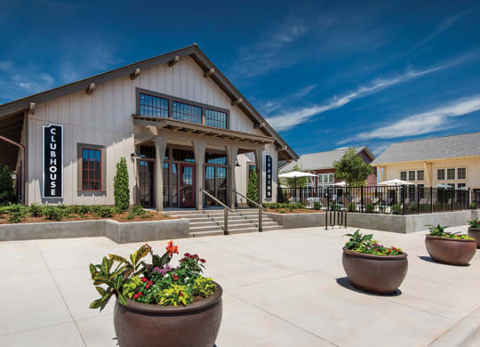 leasing office and clubhouse exterior view