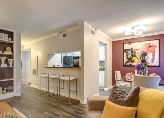 Living Area With Kitchen View at 2400 Briarwest Apartments, Houston