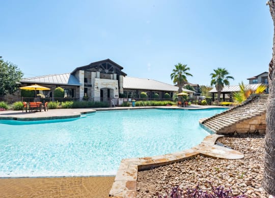 Legacy Brooks Swimming Pool with Palm Trees  at Legacy Brooks, San Antonio, Texas