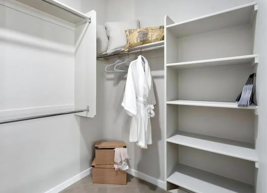 Spacious Walk In Closets with Shelves