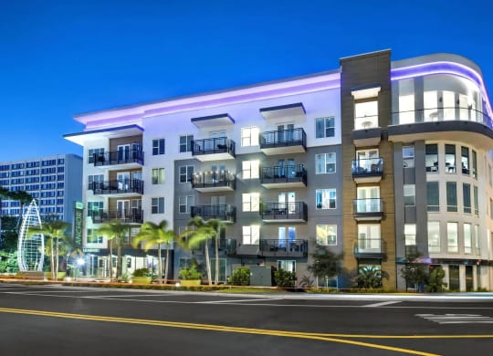 Anchor Riverwalk Apartment Exterior with Balconies and Modern Lighting