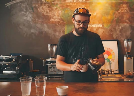 Local Café Barista Making Coffee with Handcrafted Technique