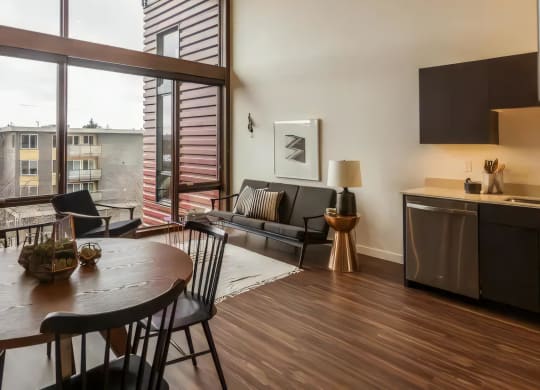 Ballard Lofts Apartment Amenities Large Wood Framed Windows with Pre Installed Specialty Shades