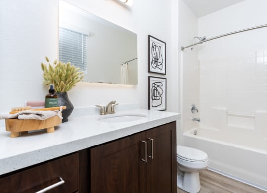 Rancho Cucamonga, CA, Apartments - Camino Real - Bathroom with Single Vanity, Shower and Bath Tub