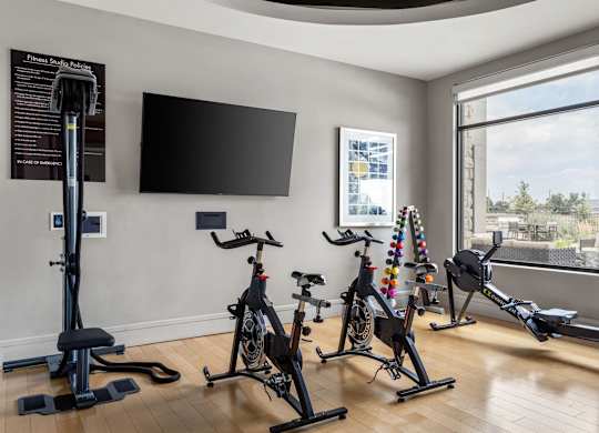 Gateway Arvada Ridge Spin Studio with Bikes and Mounted TV for Workouts