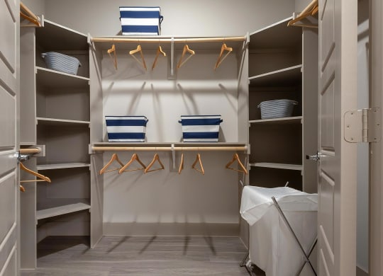 Oversized Walk-In Closet with Custom Built-In Shelving and Hanging Rods