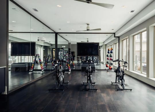 Private Fitness Studio with Indoor Cycling Equipment and Strength Accessories