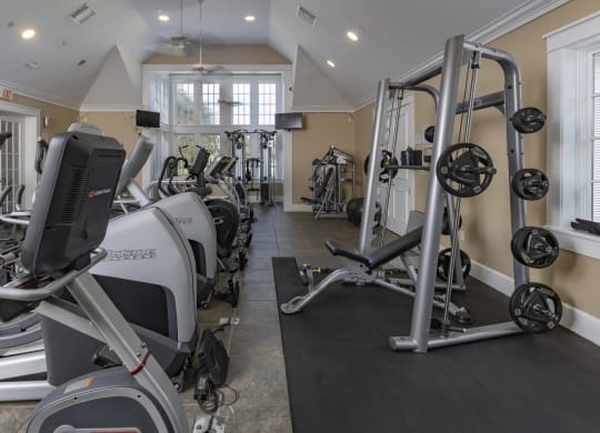 the gym is equipped with treadmills and other exercise equipment