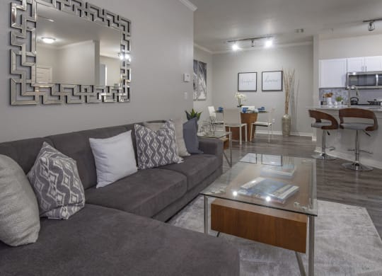 a living room with a couch and a coffee table