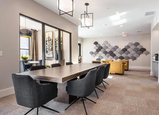 Community Workspace with Large Collaborative Tables and Lounge Area