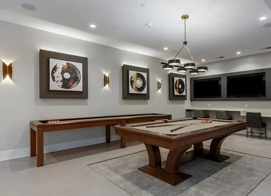 Game Room with Shuffle Board and Pool