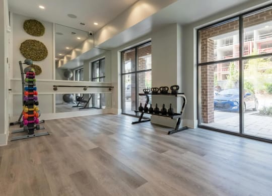 Open Exercise Space with Natural Light and Strength Equipment