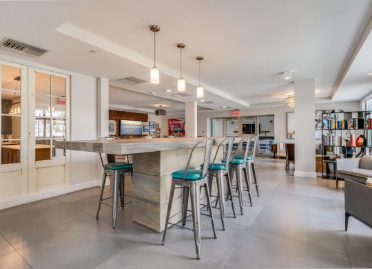 Shared Resident Lounge with High-Top Seating and Lounge Areas