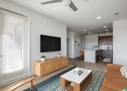 a living room with a couch and a coffee table