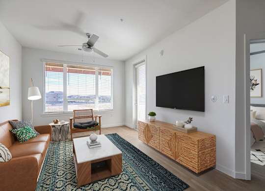 a living room with a couch and a coffee table