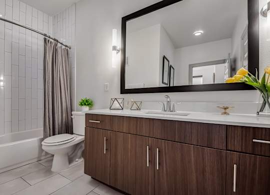 A bathroom with a white toilet, a sink, and a mirror.