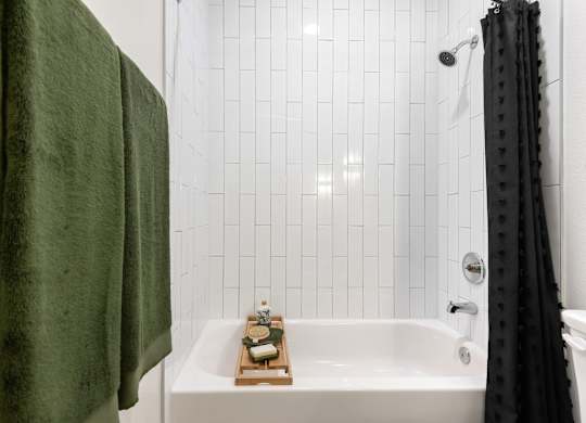 Large Shower and Tub with Subway Tiles