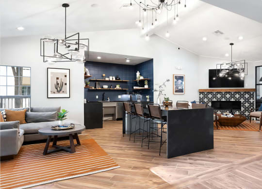 Mesa Verde Lounge Clubhouse with Work Lounge Dining Table Kitchenette and Television
