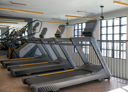 Multiple treadmills and elliptical with stair stepper at Novel Cary