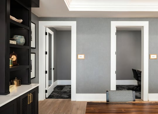 Convenient private offices with privacy doors and a full desk area