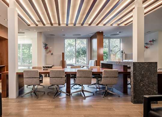 Tenant social area and conference table at Pearl Flagler Village