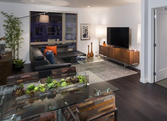 a living room with a couch and a television