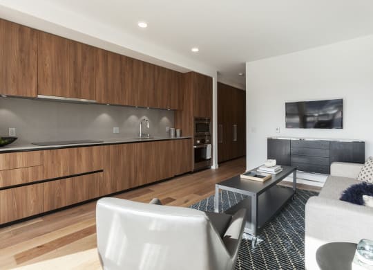 a living room with a couch and a table
